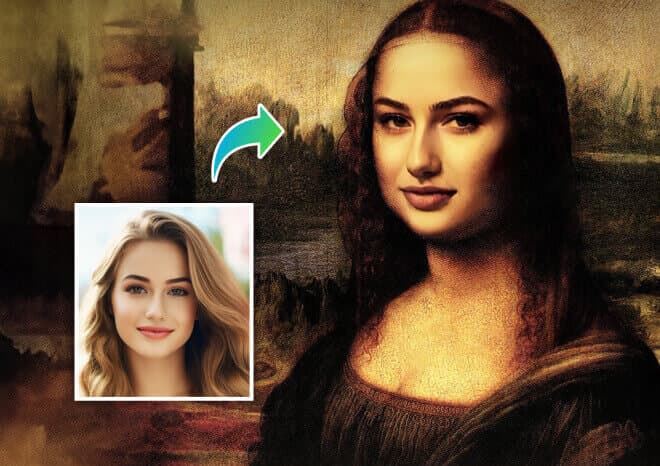 Creative portrait produced with an AI face swap